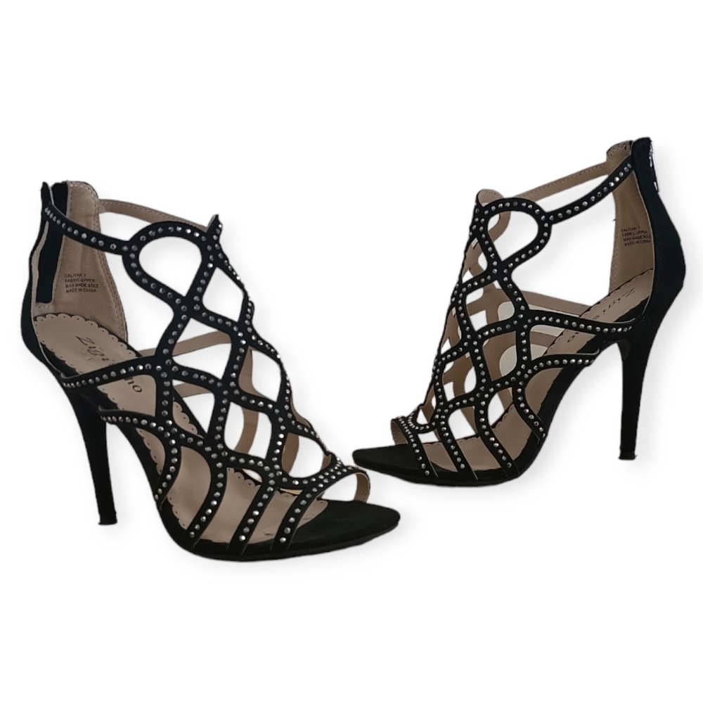 Zigi Soho Black Caged Rhinestone Stiletto Heels Size 7